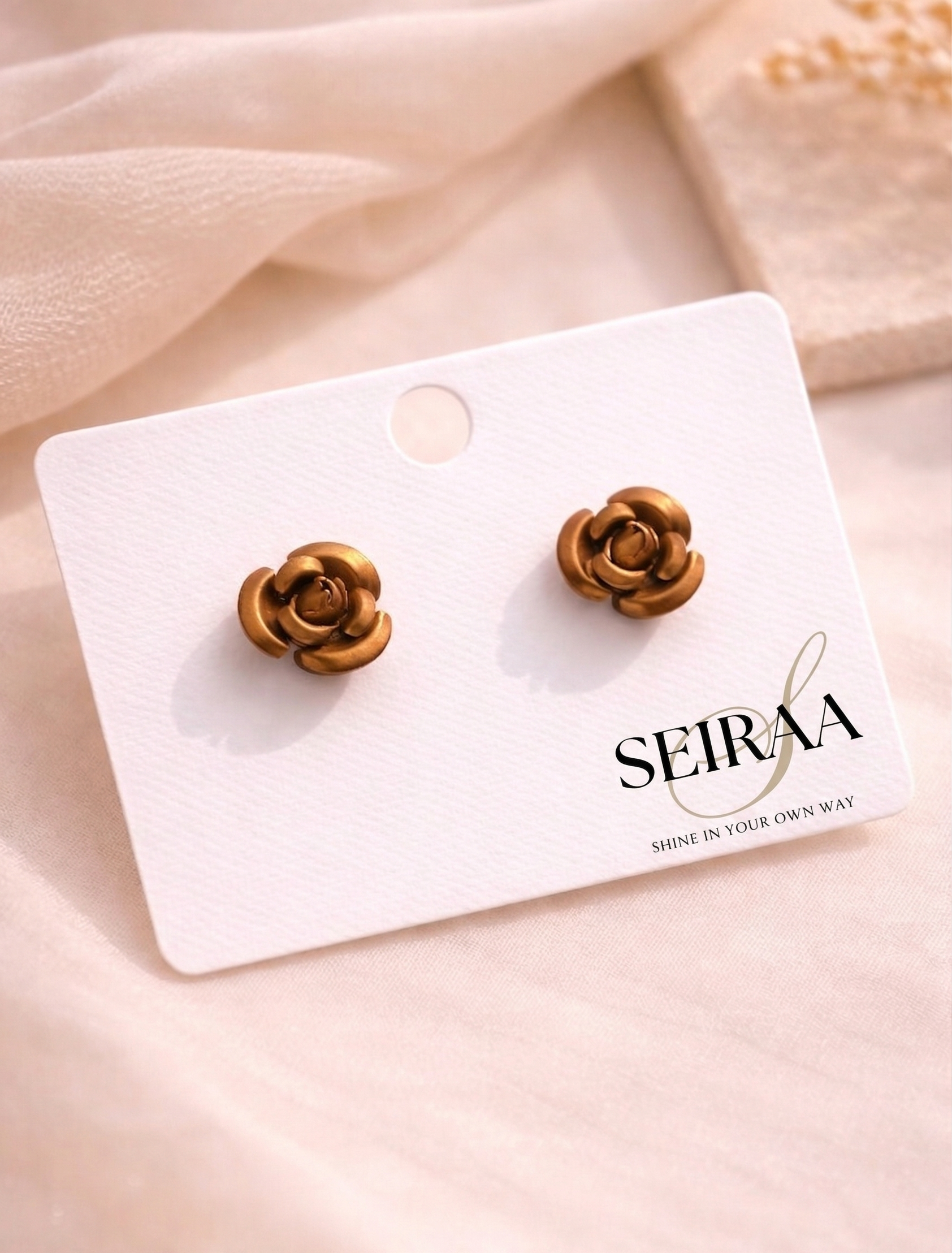 Goldish Brown Rose Stud Earring