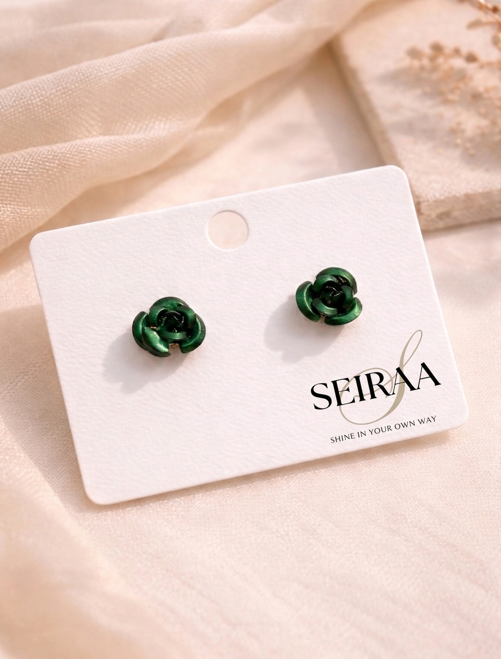 Dark Green Rose Stud Earring
