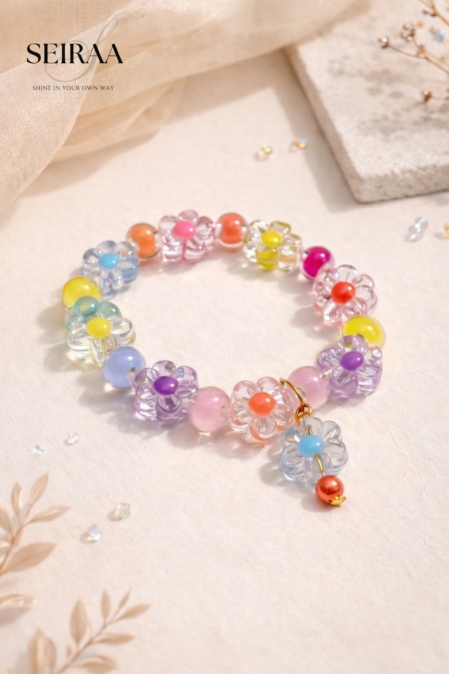 Floral Blue Beaded Bracelet