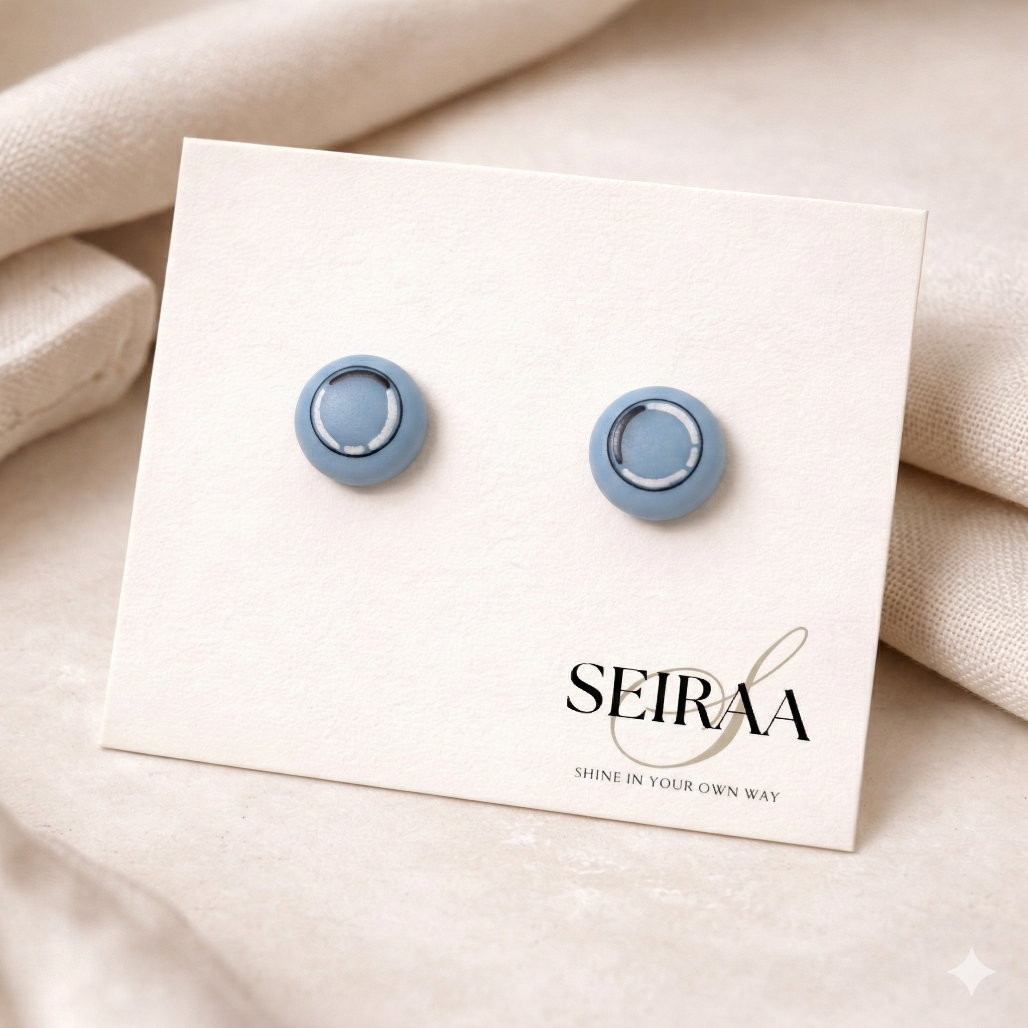 Ivory Blue Circle Stud Earrings