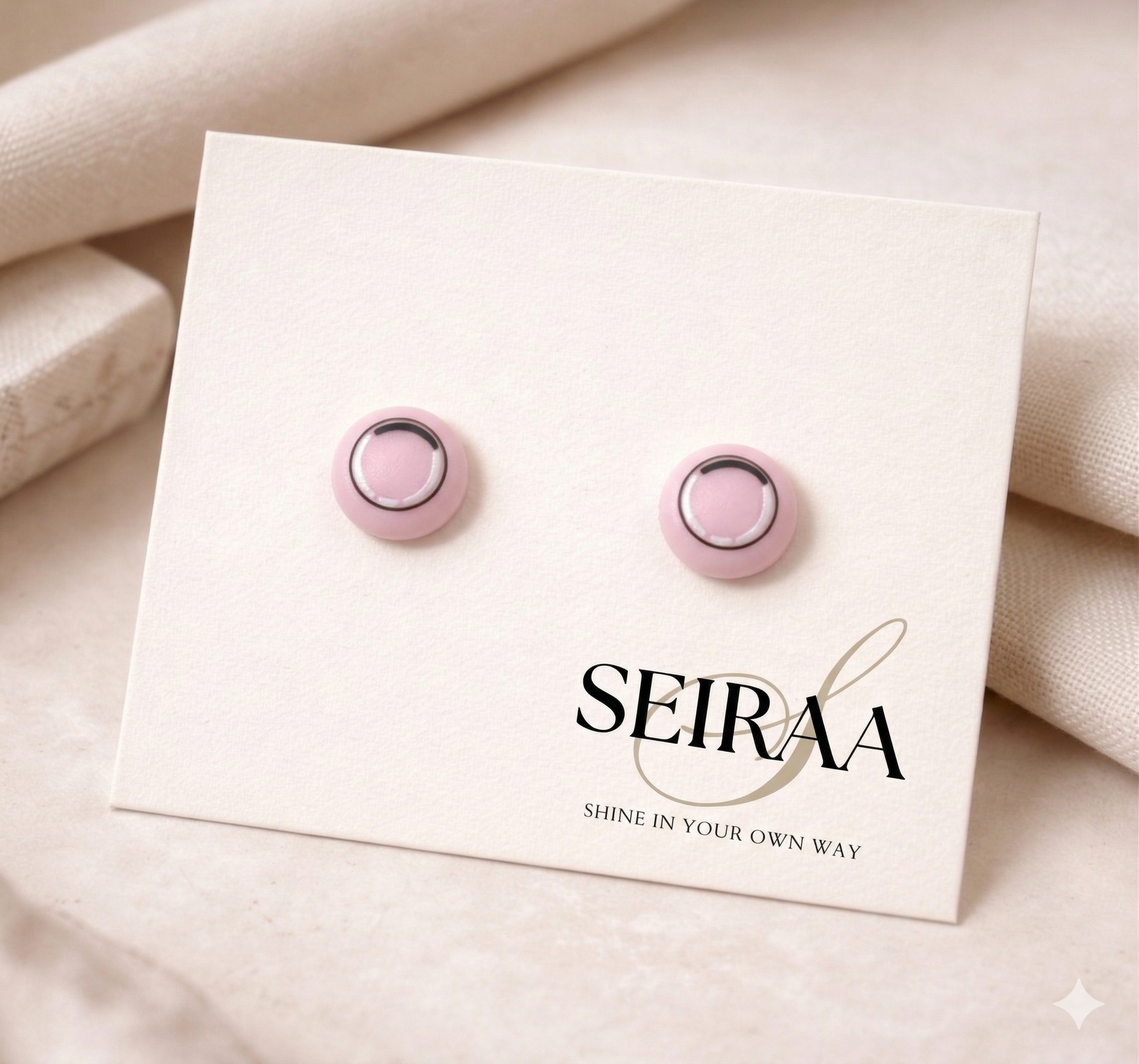 Ivory Pink Circle Stud Earrings