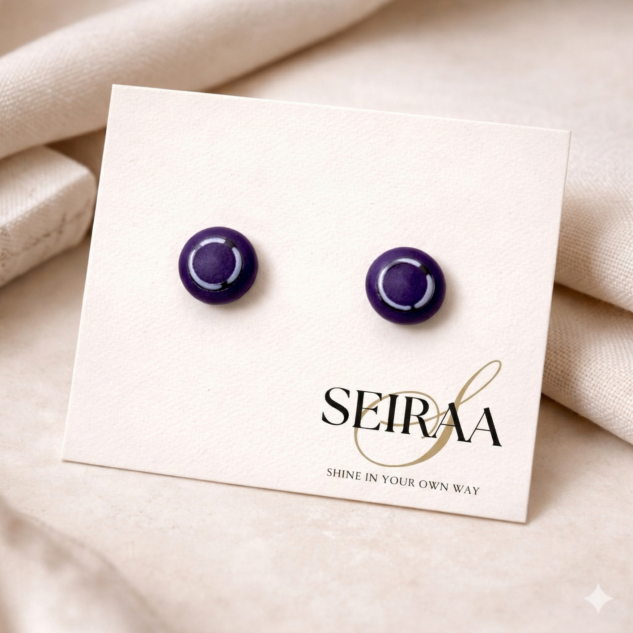 Ivory Purple Circle Stud Earrings