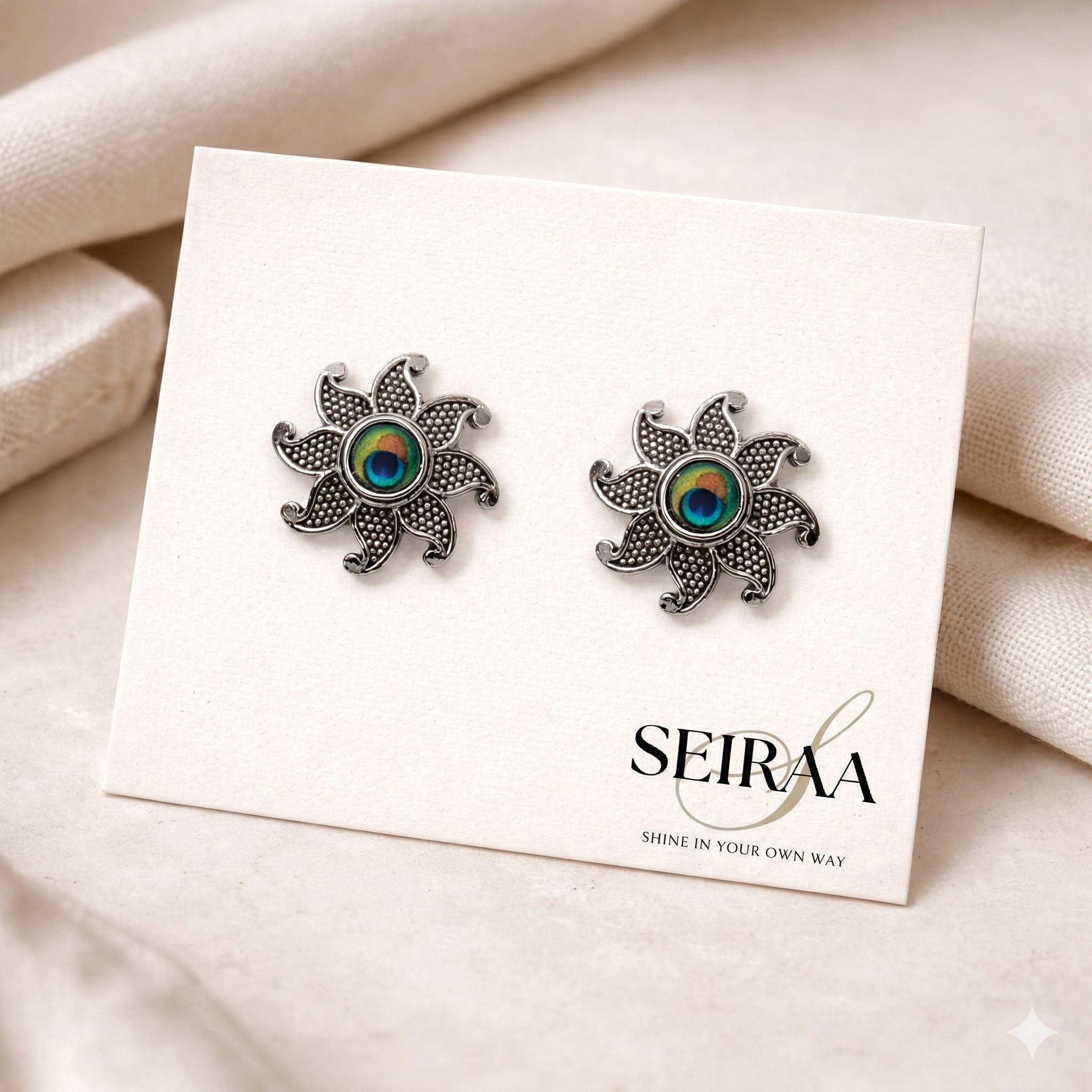 Peacock Sun Stud Earrings