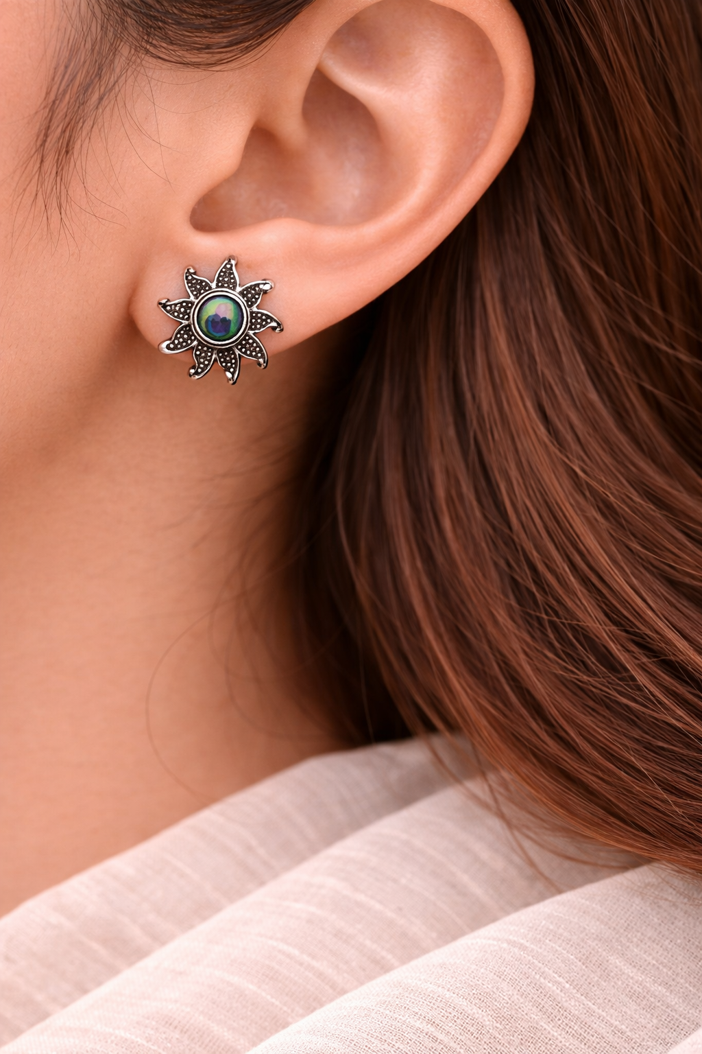 Peacock Sun Stud Earrings