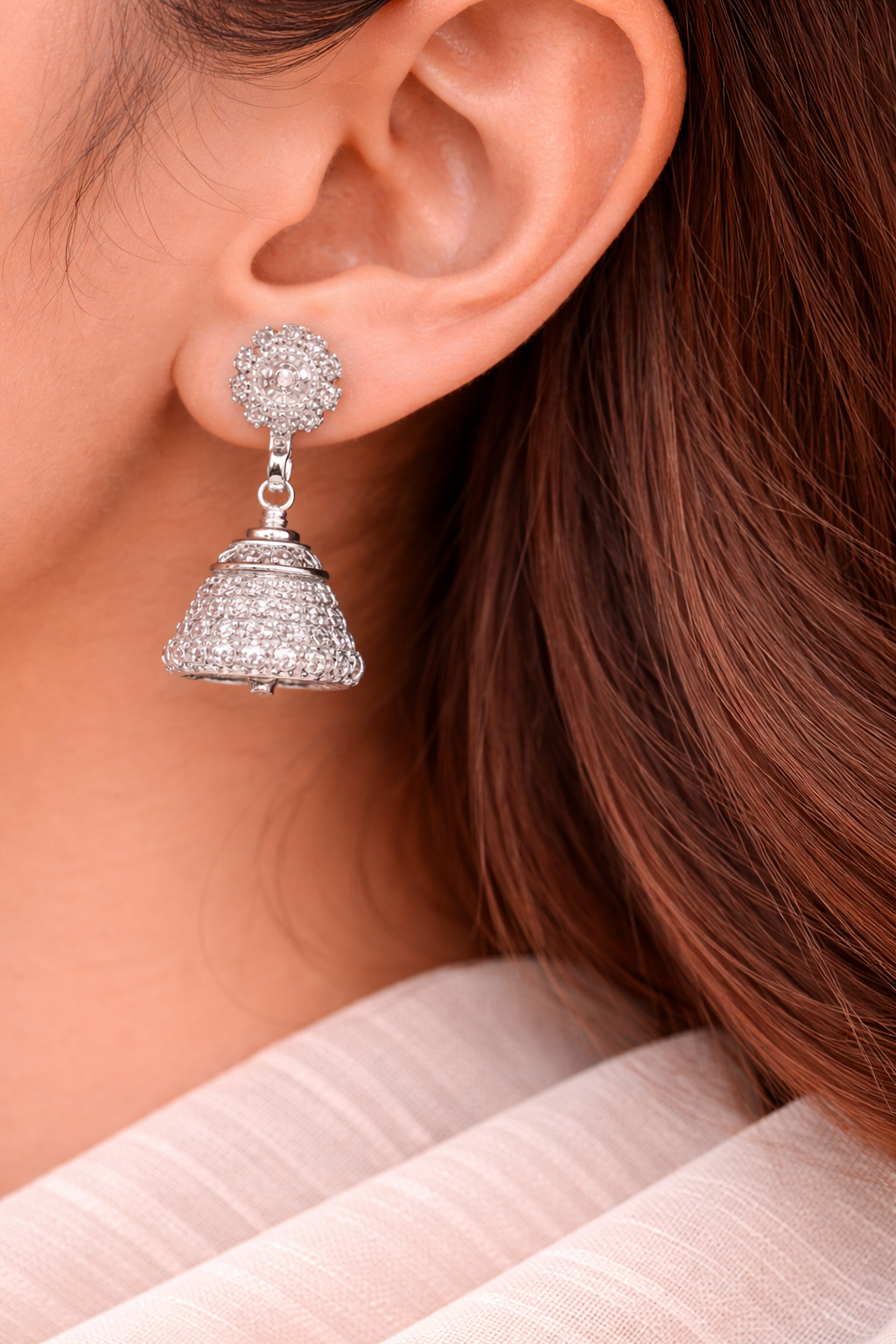 Silver Dome Jhumka Earrings