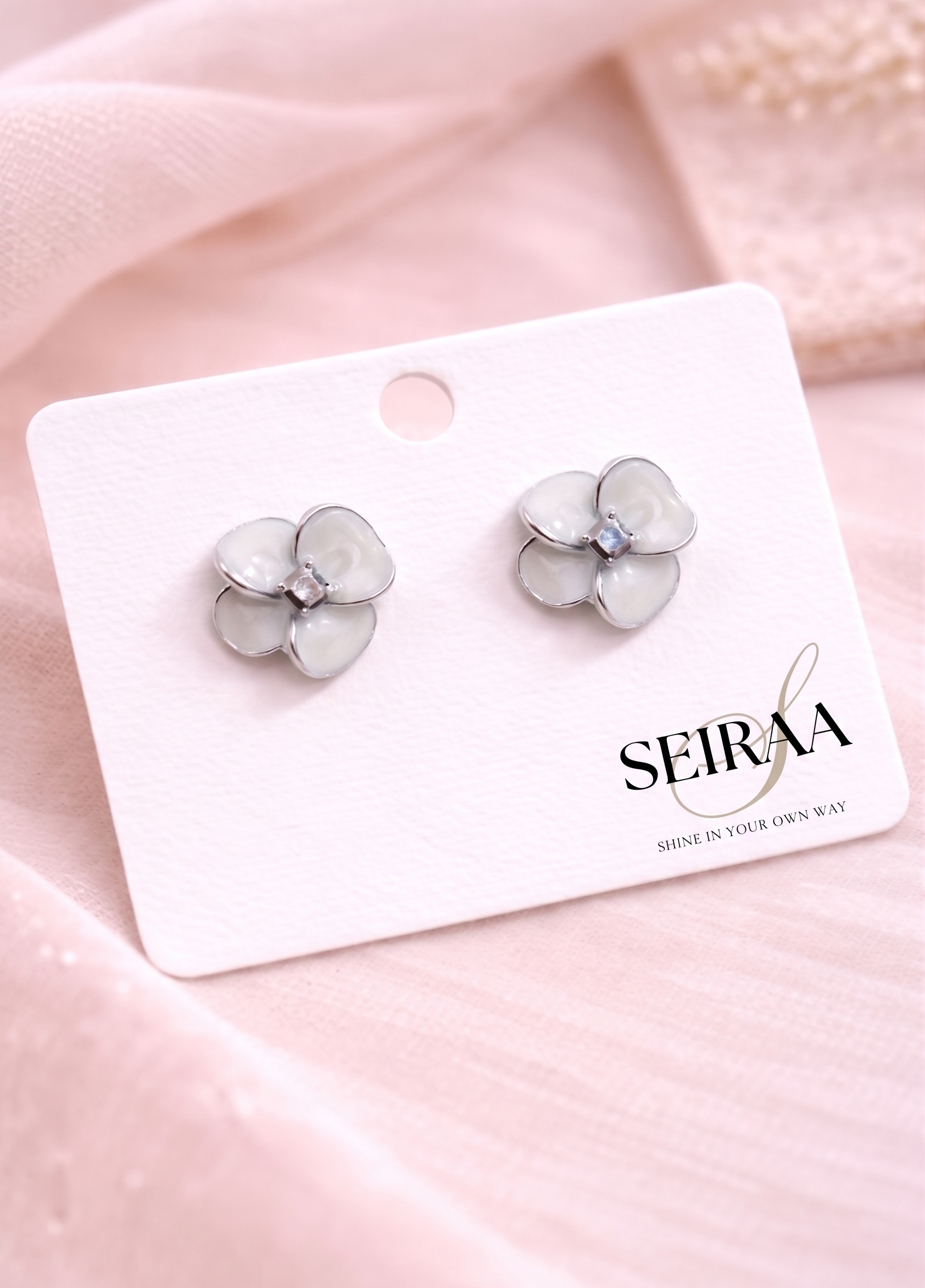 Mother of Pearl Four-Petal Flower Stud Earrings