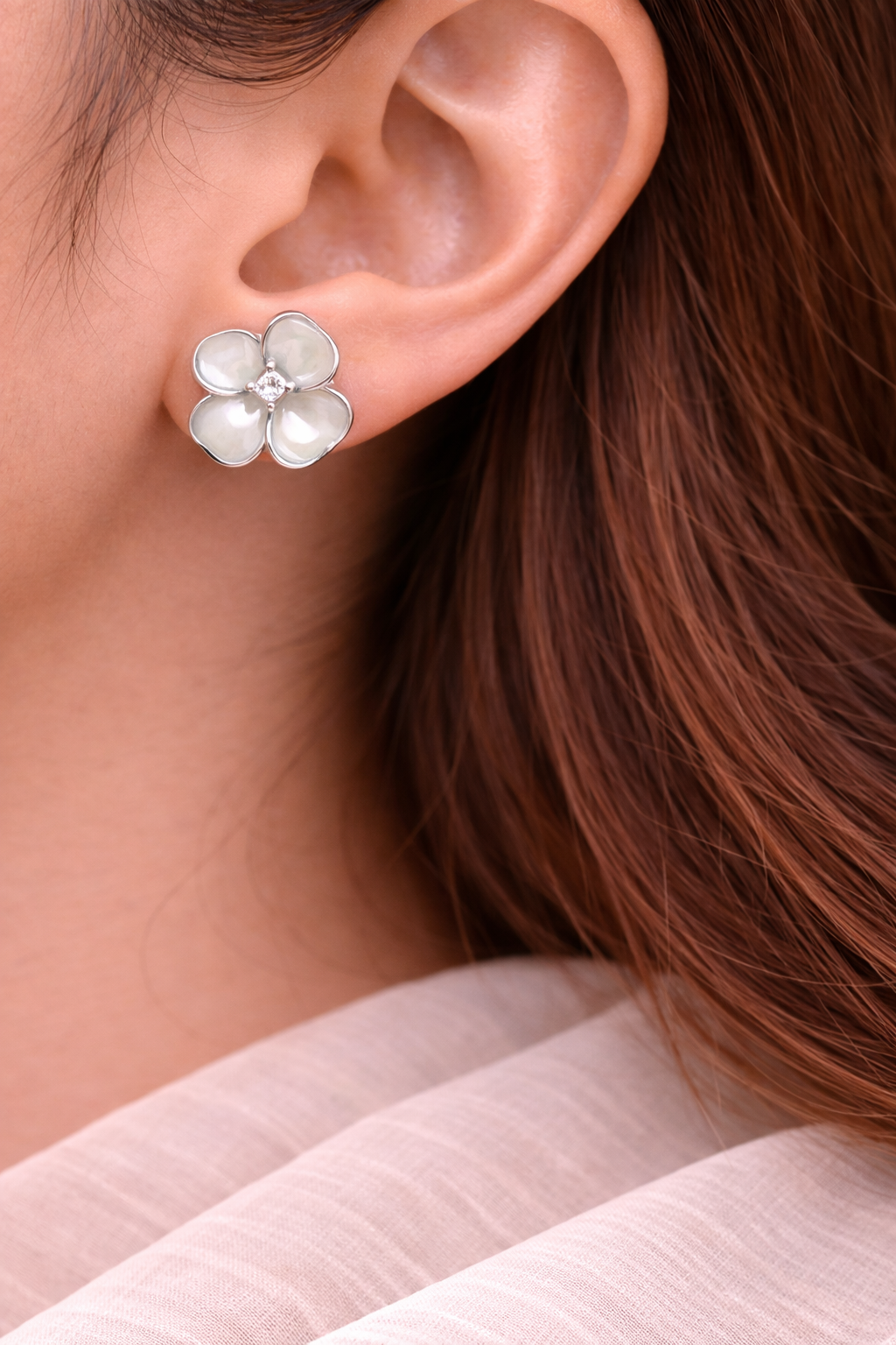 Mother of Pearl Four-Petal Flower Stud Earrings