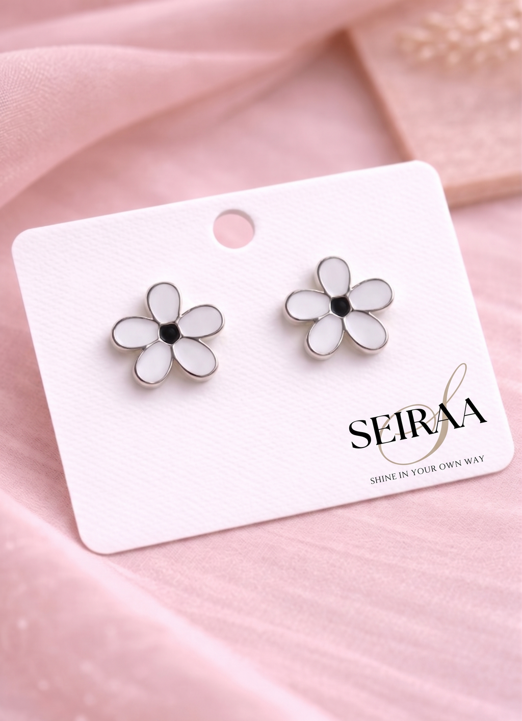 White Daisy Enamel Stud Earrings