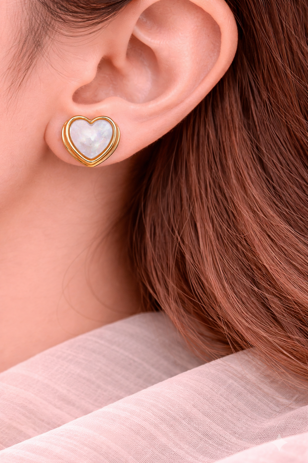 Mother of Pearl Heart Gold Stud Earrings