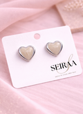 Ivory Enamel Heart Silver Stud Earrings