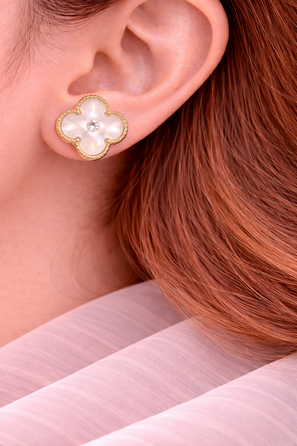 Mother of Pearl Clover Gold Stud Earrings