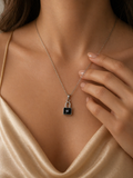 Black Enamel Lock Pendant Necklace