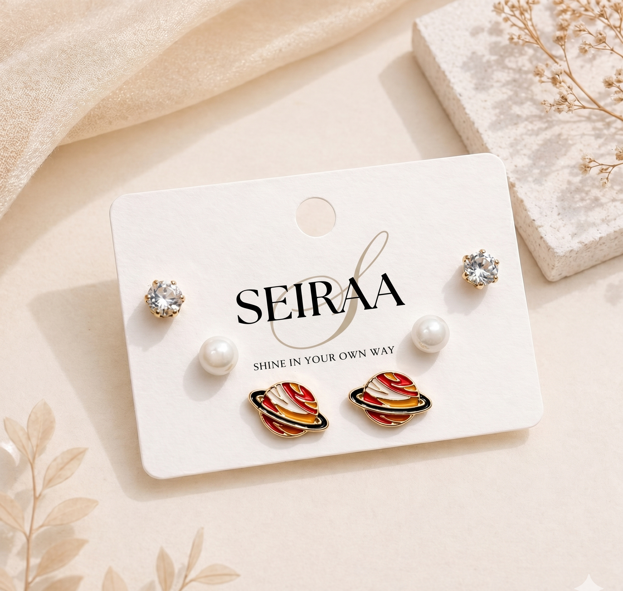 Saturn Planet Enamel Stud Earrings Combo