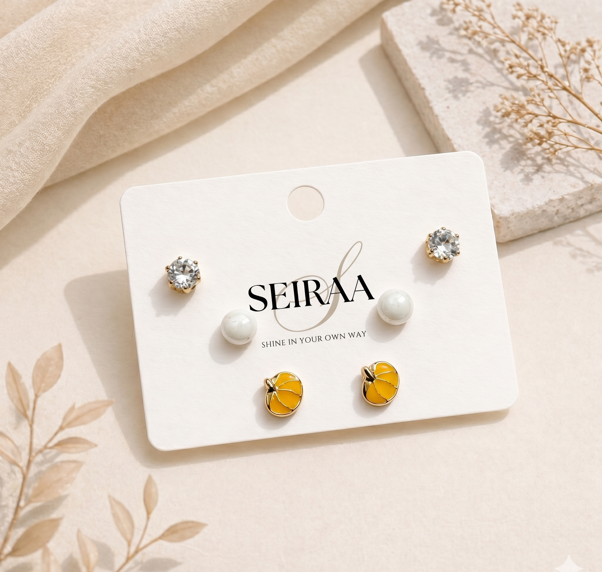 Pumpkin Enamel Stud Earrings Combo
