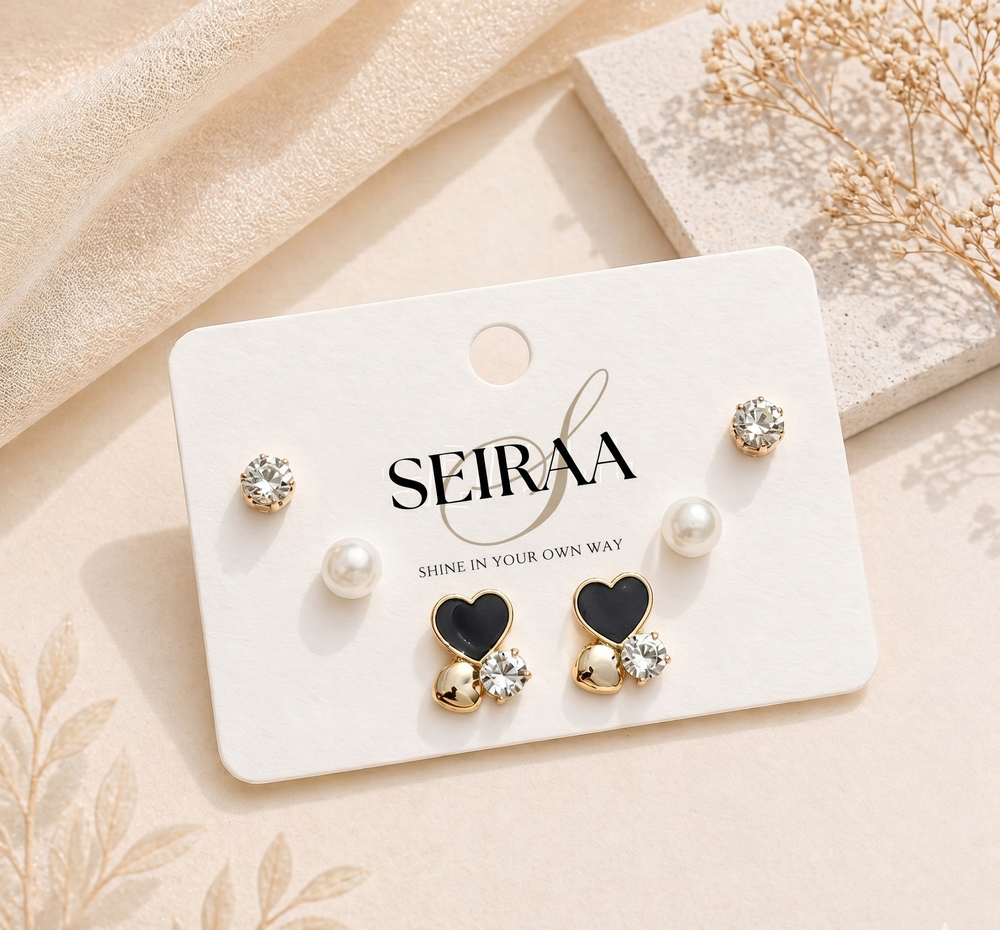 Black Heart Drop Stud Earrings Combo