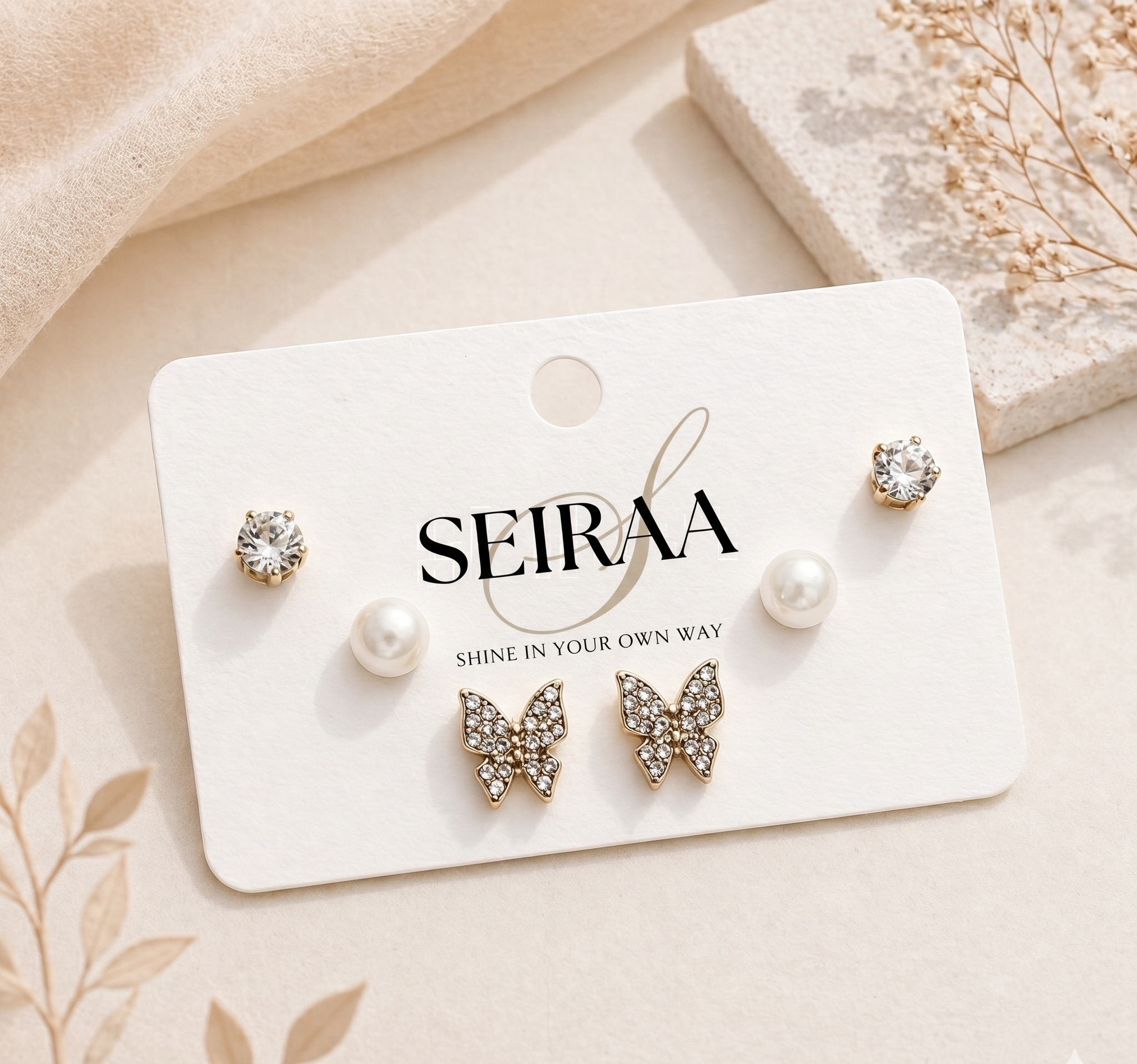 Pave Butterfly Stud Earrings Combo