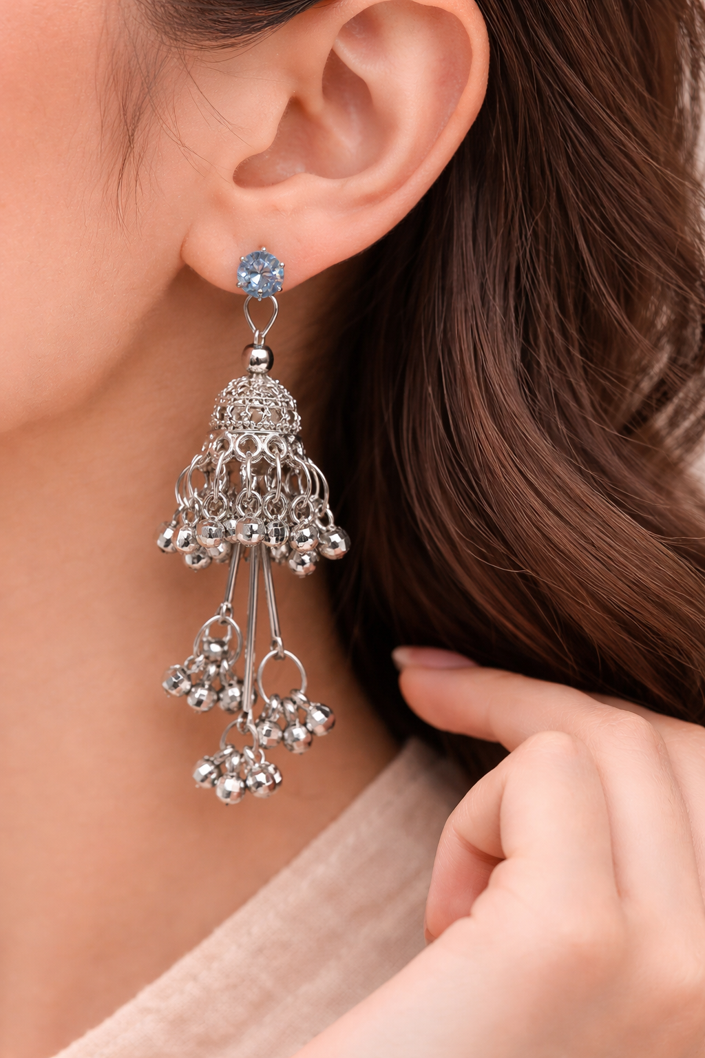 Silver Filigree Jhumka Tassel Earrings