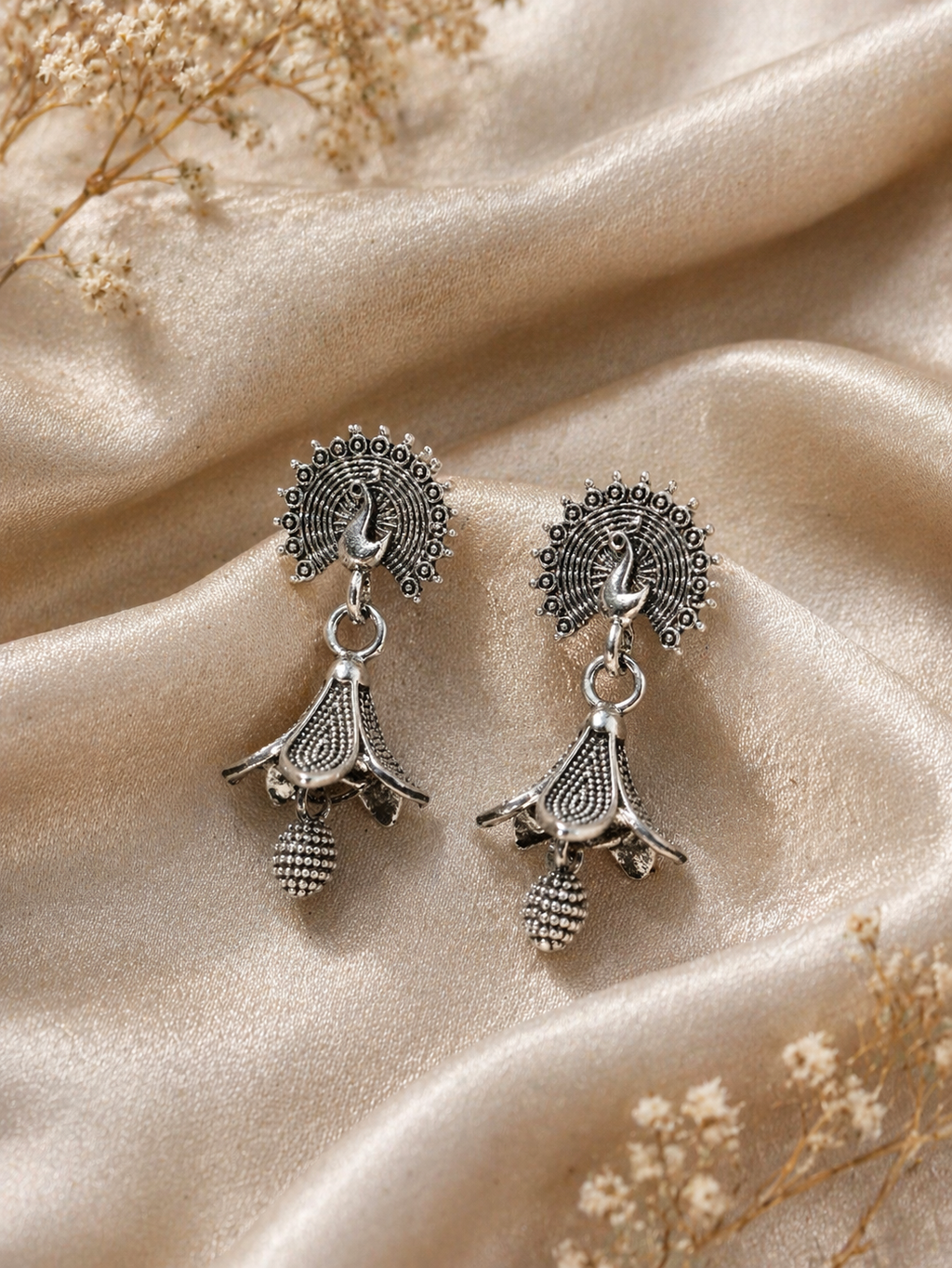 Oxidised Peacock Drop Earrings