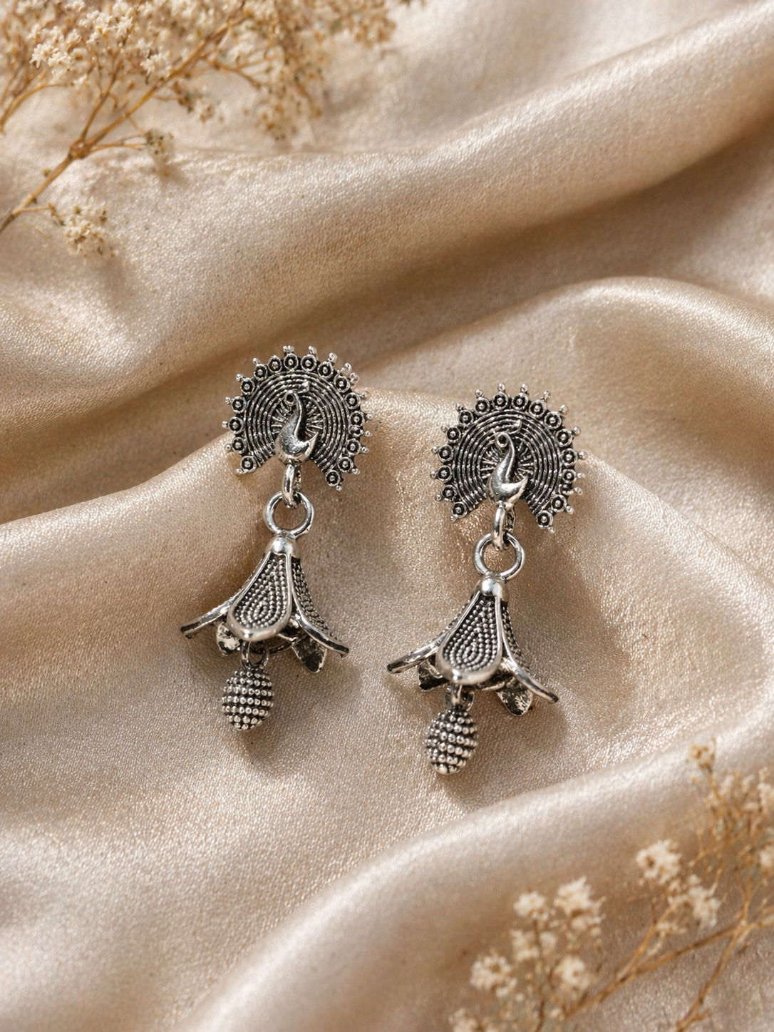 Oxidised Peacock Drop Earrings