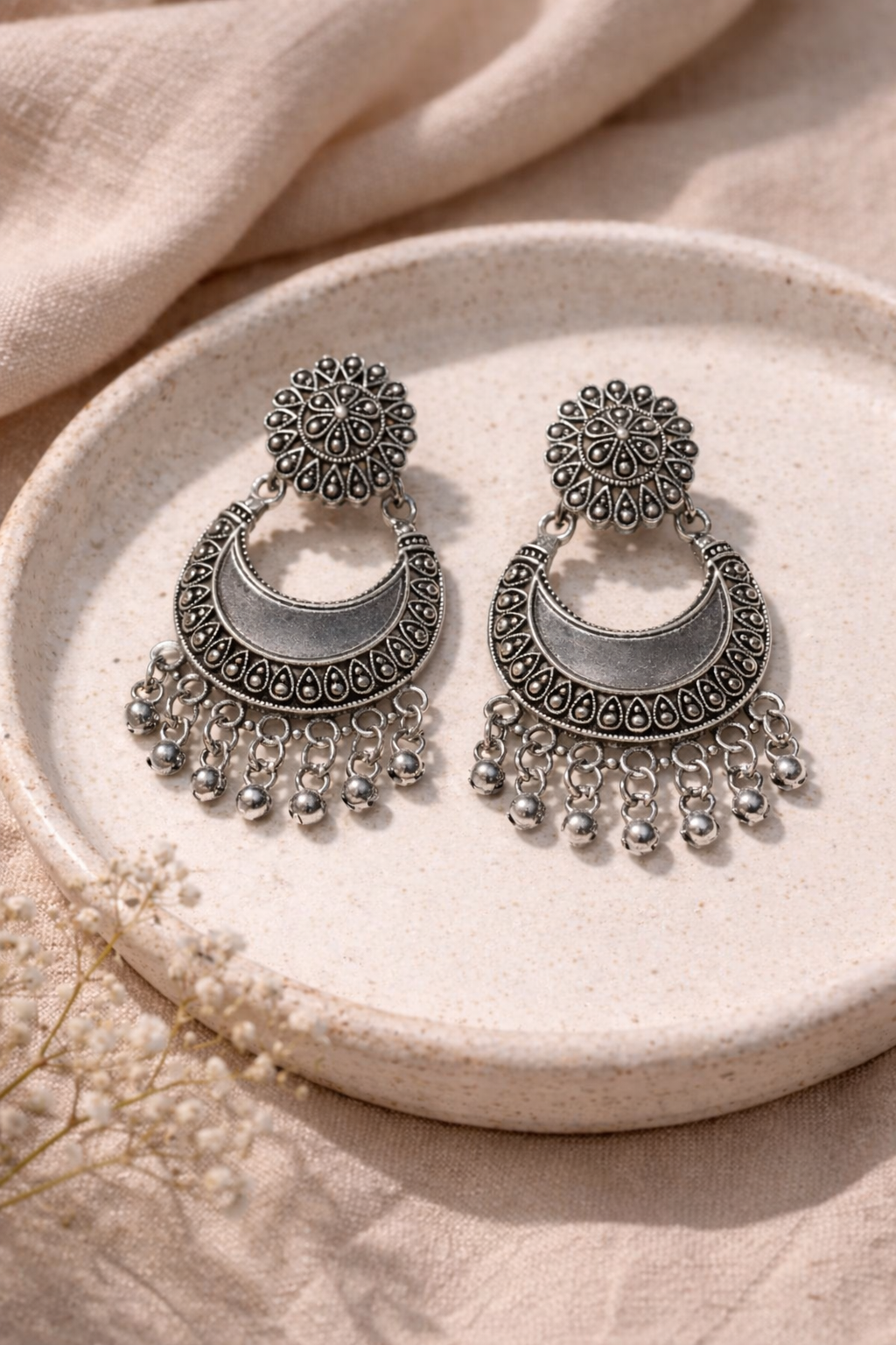Oxidised Chandbali Earrings