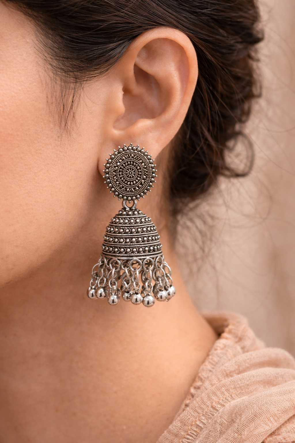 Classic Oxidised Jhumka Earrings