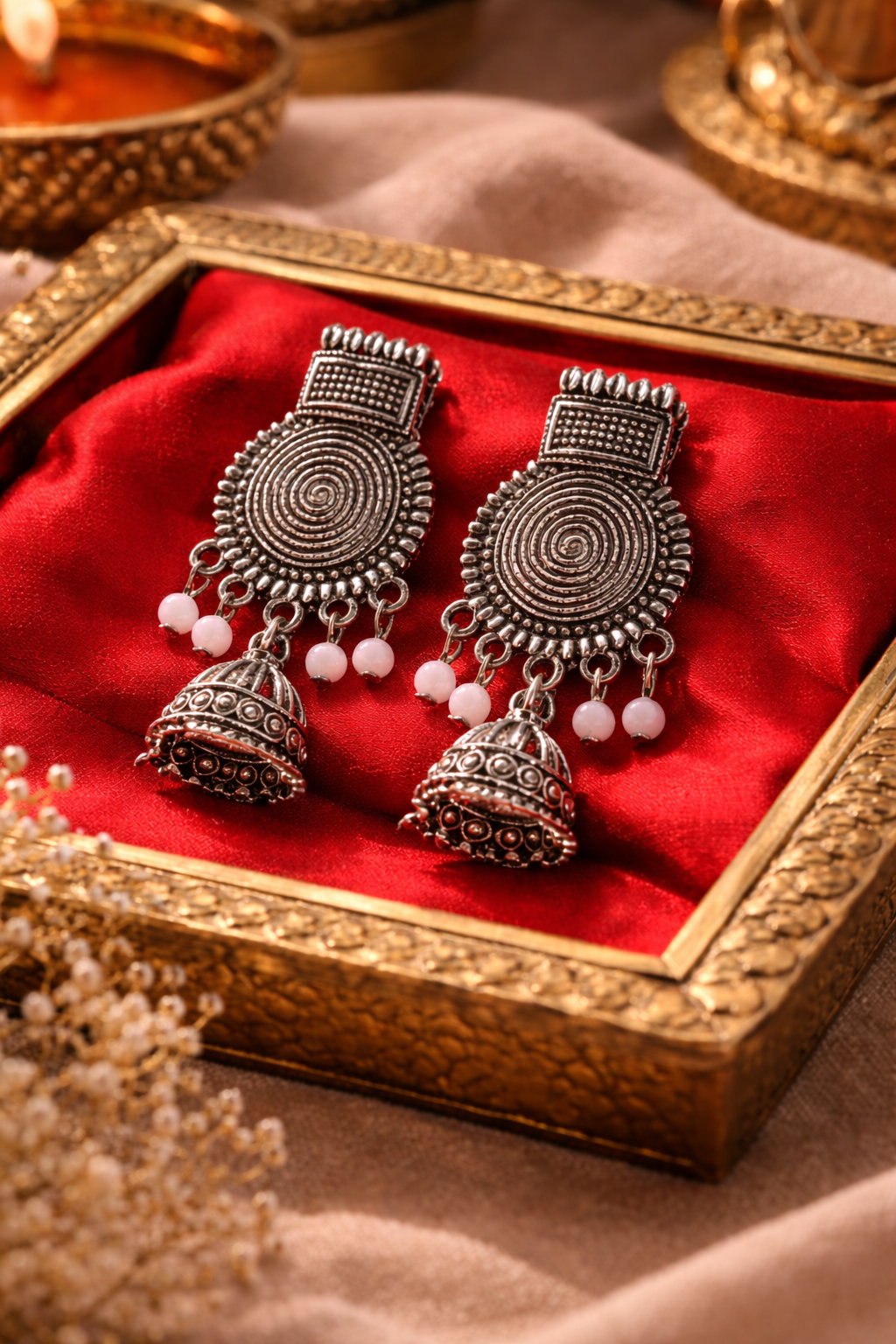 Oxidised Spiral Jhumka Earrings
