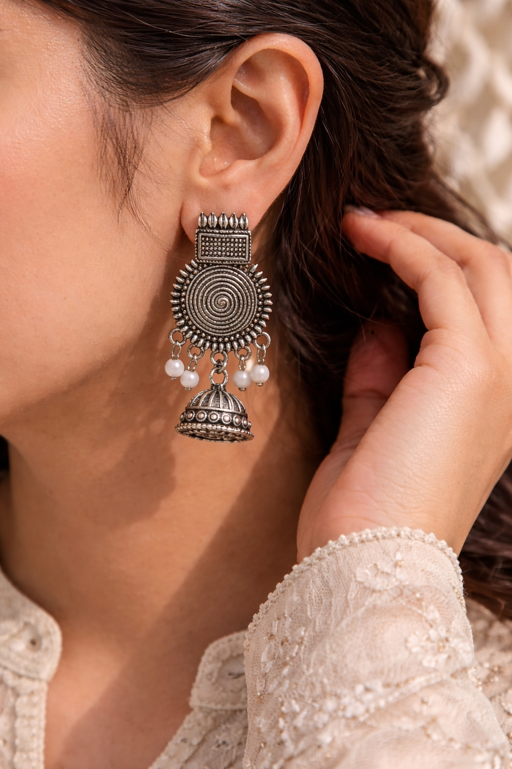 Oxidised Spiral Jhumka Earrings